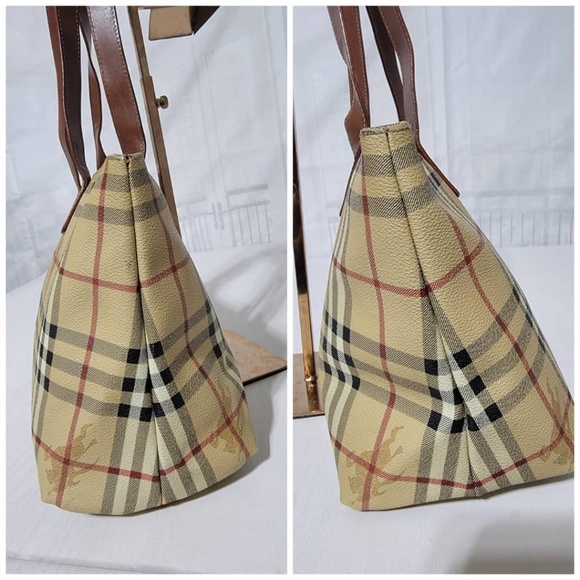 Authentic Burberry Haymarket Check Canvas Shoulder Bag Brown/Beige - Picture 5 of 14